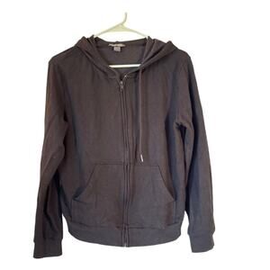 Black Full-Zip Hoodie Sweatshirt — Drawstring Hood, Kangaroo Pocket,